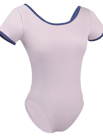 Pre dospelé ženy: tanečný bodysuit s V-krkom a otvoreným chrbtom, krátke rukávy, nylonový materiál s podšívkou Milk Silk