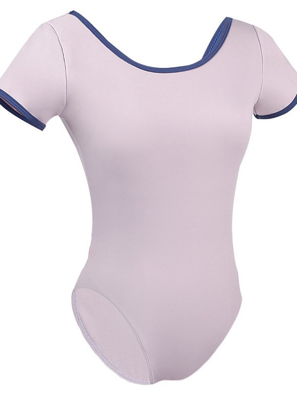 Pre dospelé ženy: tanečný bodysuit s V-krkom a otvoreným chrbtom, krátke rukávy, nylonový materiál s podšívkou Milk Silk