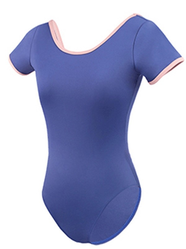 Pre dospelé ženy: tanečný bodysuit s V-krkom a otvoreným chrbtom, krátke rukávy, nylonový materiál s podšívkou Milk Silk