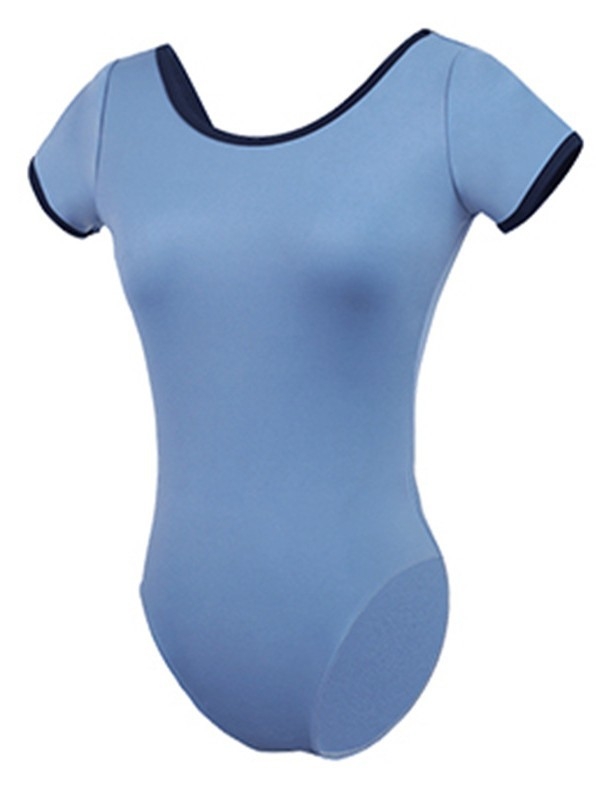 Pre dospelé ženy: tanečný bodysuit s V-krkom a otvoreným chrbtom, krátke rukávy, nylonový materiál s podšívkou Milk Silk