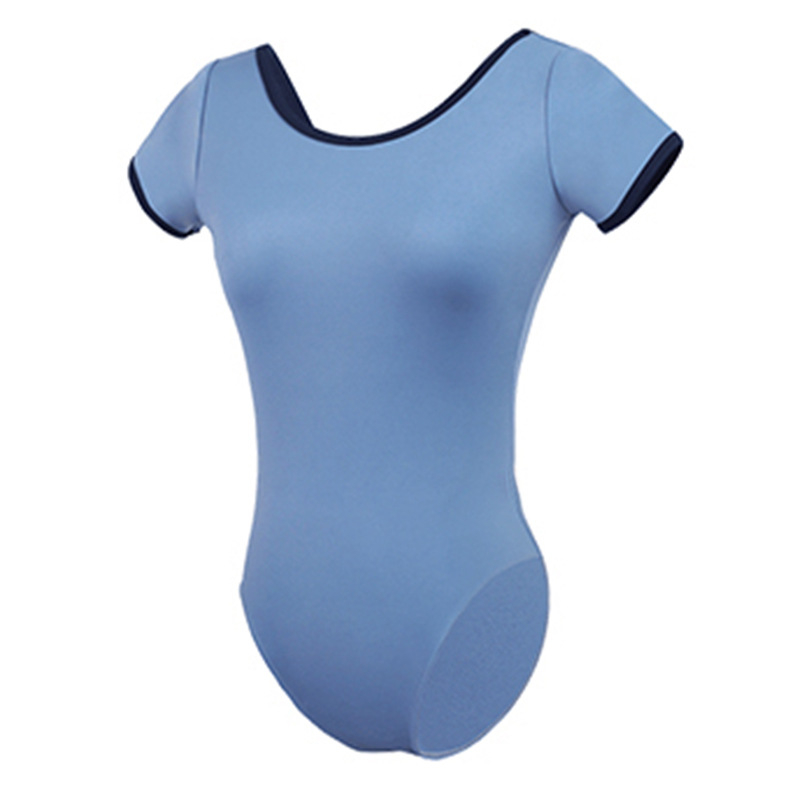 Pre dospelé ženy: tanečný bodysuit s V-krkom a otvoreným chrbtom, krátke rukávy, nylonový materiál s podšívkou Milk Silk