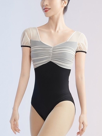 Dámsky jednorazový tanečný unitár s krátkymi rukávmi, matný nylon, 88% nylon, mliečna podšívka, jednofarebný vzor; vhodný pre balet, brušný tanec, latino a ballroom; dospelé ženy