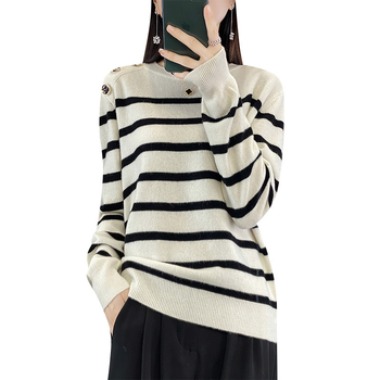 Kašmírový sveter so pruhovaným vzorom, okrúhly výstrih, dlhé rukávy, pravidelný strih, 95% kašmír, elegantný štýl