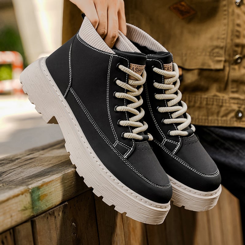 Pánske Chelsea topánky s PU hornou, gumová podrážka, guľatá špička, stredná výška lýtka, šnúrky, priedušná sieťovaná podšívka a EVA stielka, jesenný štýl