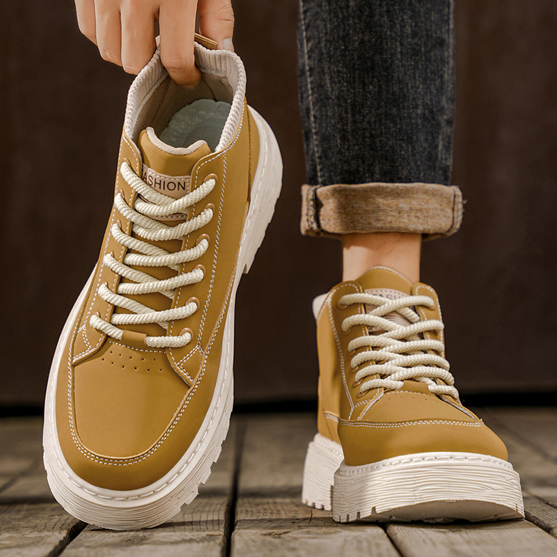 Pánske Chelsea topánky s PU hornou, gumová podrážka, guľatá špička, stredná výška lýtka, šnúrky, priedušná sieťovaná podšívka a EVA stielka, jesenný štýl