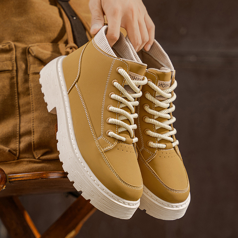 Pánske Chelsea topánky s PU hornou, gumová podrážka, guľatá špička, stredná výška lýtka, šnúrky, priedušná sieťovaná podšívka a EVA stielka, jesenný štýl