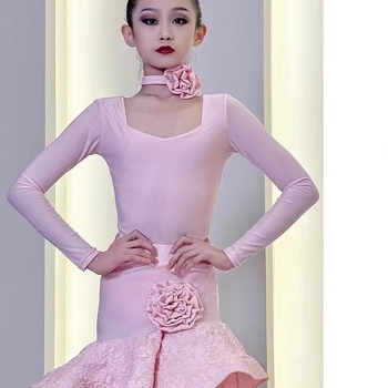 Латински танцов костюм за момичета с fishbone mesh и голяма пола - пролет 2025, TR плат, PVC ≤30%