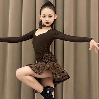 Латински танцов костюм за момичета с fishbone mesh и голяма пола - пролет 2025, TR плат, PVC ≤30%