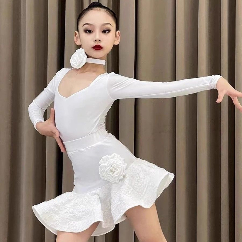 Латински танцов костюм за момичета с fishbone mesh и голяма пола - пролет 2025, TR плат, PVC ≤30%