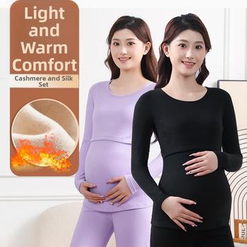 Tehotenský teplý spodný set s otvorom na dojčenie, kašmír–viskóza–polyester zmes, dlhé rukávy, dlhé nohavice