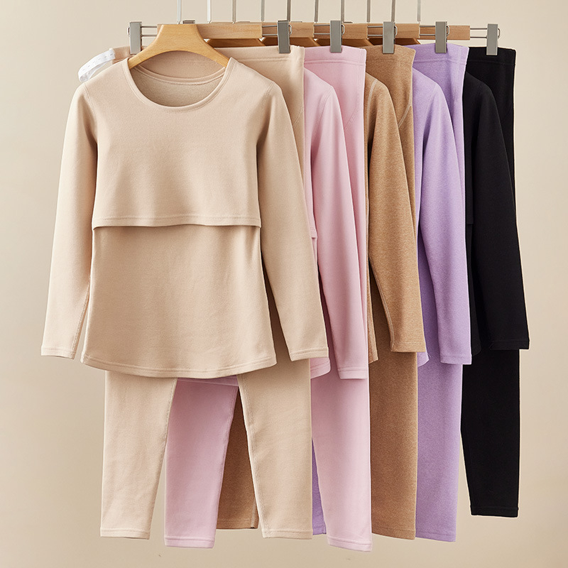 Tehotenský teplý spodný set s otvorom na dojčenie, kašmír–viskóza–polyester zmes, dlhé rukávy, dlhé nohavice