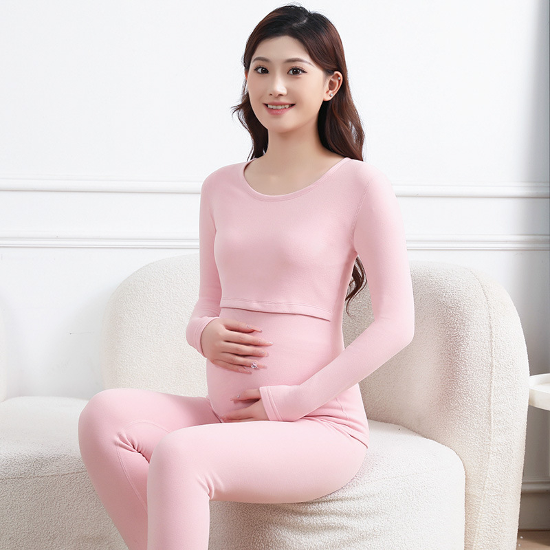 Tehotenský teplý spodný set s otvorom na dojčenie, kašmír–viskóza–polyester zmes, dlhé rukávy, dlhé nohavice