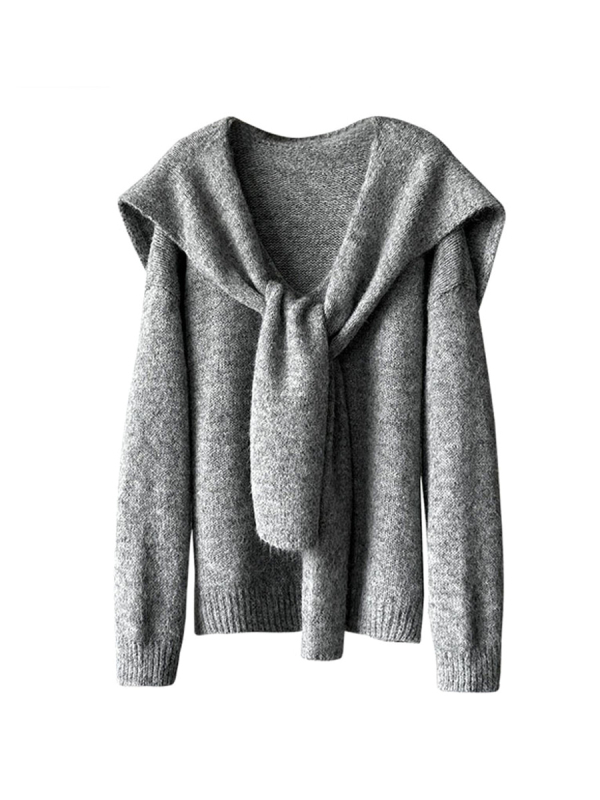 Pulover tricotat din lână pentru femei, croială lejeră, guler în V, mâneci lungi, lungime obișnuită – stil casual japonez-coreean, 8802