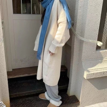 Cardigan tricot pentru femei, culoare solidă, lungime lungă (80–100 cm), mâneci lungi, fără nasturi