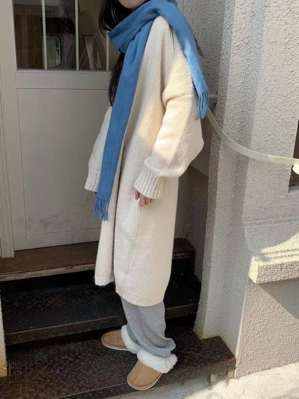 Cardigan tricot pentru femei, culoare solidă, lungime lungă (80–100 cm), mâneci lungi, fără nasturi