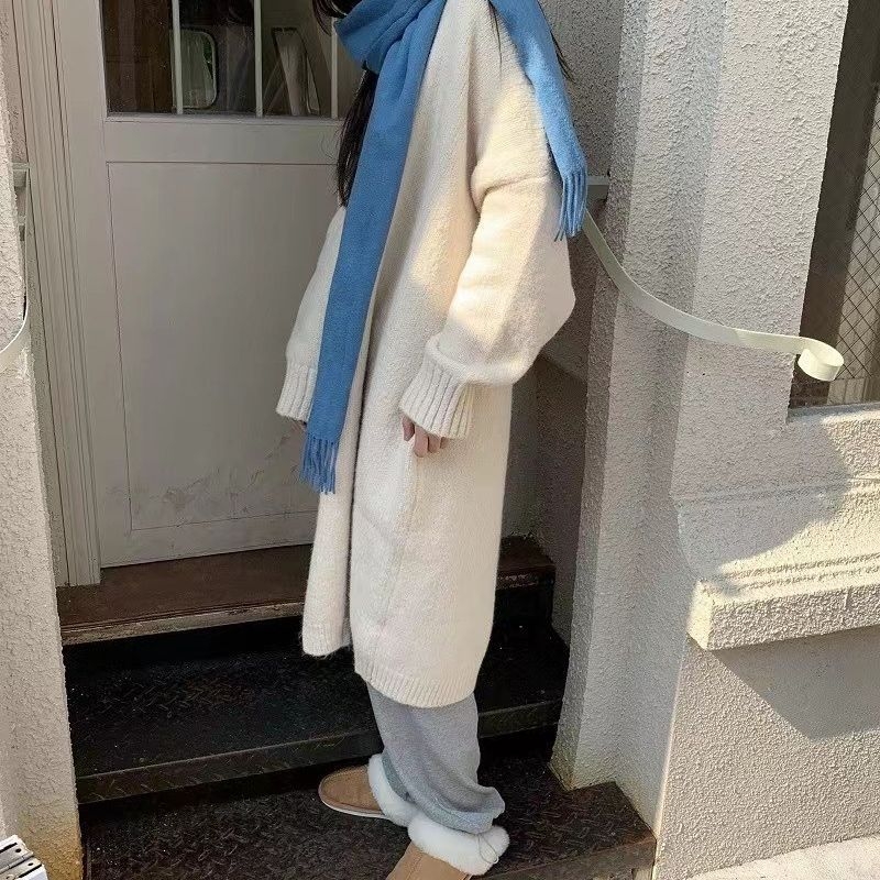 Cardigan tricot pentru femei, culoare solidă, lungime lungă (80–100 cm), mâneci lungi, fără nasturi