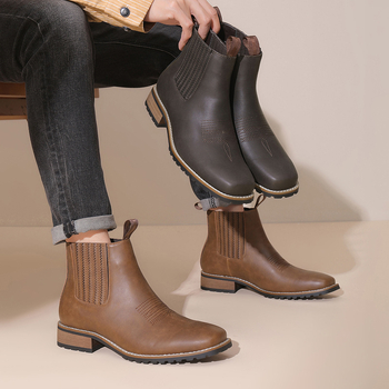 Muške Chelsea čizme od PU s nubuk završetkom, gumeni potplat, kvadratni vrh, mikrovlaknena podstava