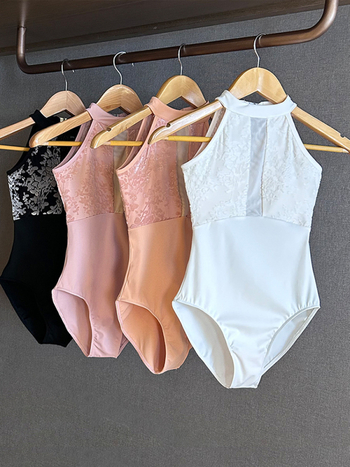 Kvetinový halter-neck jednodelný tanečný leotard, materiál 80% nylon, podšívka bavlneného zmesi