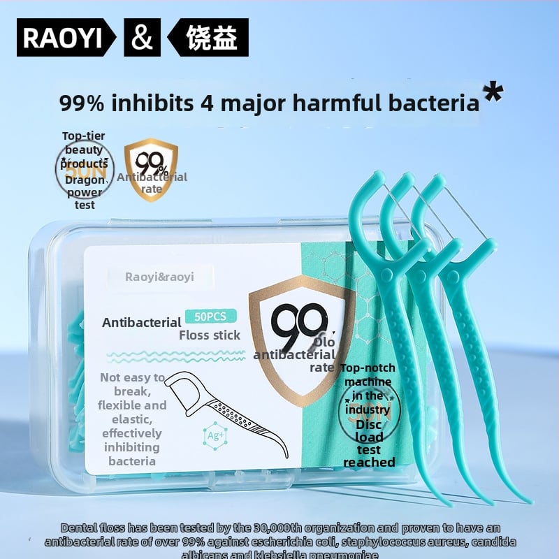 RAOYI antibakteriálne interdentalné floss sticks, jednorázové plastové, 50 ks v balení