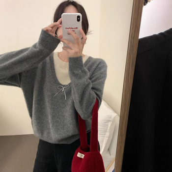 Brīvs piegriezuma džemperis no akrila maisījumā ar neilonu un poliestera, Color Blocking raksts, apaļa kakla līnija, garas piedurknes