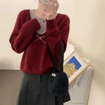 Brīvs piegriezuma džemperis no akrila maisījumā ar neilonu un poliestera, Color Blocking raksts, apaļa kakla līnija, garas piedurknes