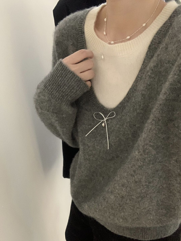 Brīvs piegriezuma džemperis no akrila maisījumā ar neilonu un poliestera, Color Blocking raksts, apaļa kakla līnija, garas piedurknes