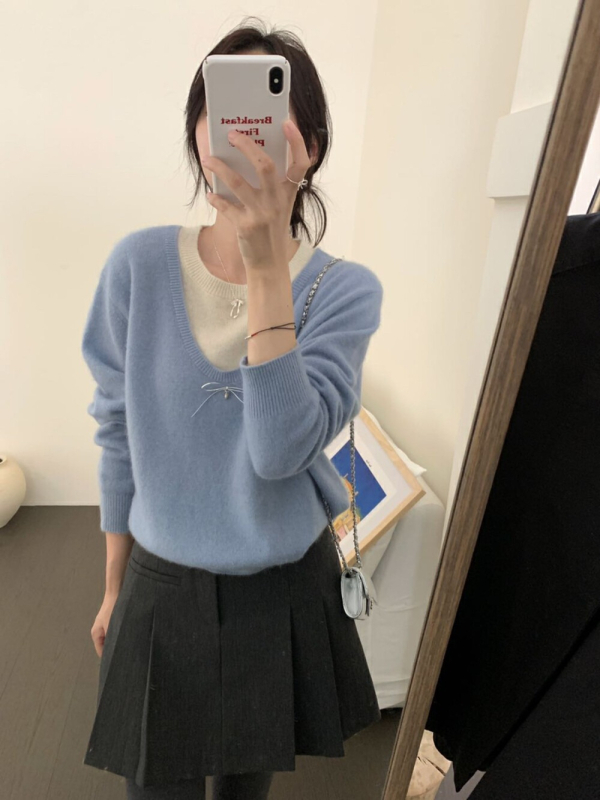 Brīvs piegriezuma džemperis no akrila maisījumā ar neilonu un poliestera, Color Blocking raksts, apaļa kakla līnija, garas piedurknes