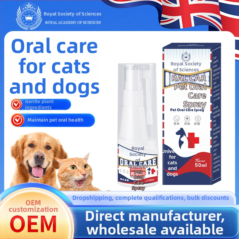 Spray na ústnu hygienu pre domáce zvieratá – psov a mačiek, kvapalná formulácia, osvieženie dychu, bielenie zubov, odstraňovanie škvŕn, starostlivosť o ďasná a periodontálna starostlivosť