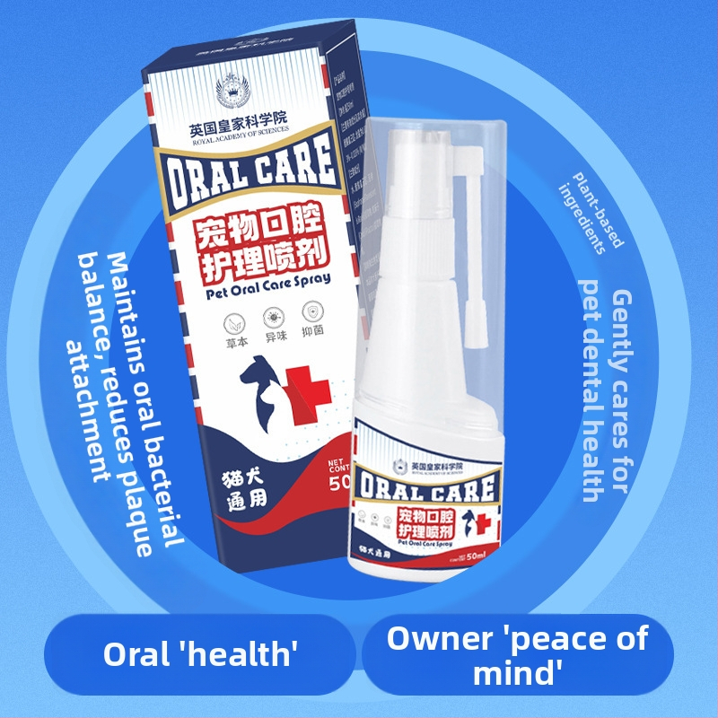 Spray na ústnu hygienu pre domáce zvieratá – psov a mačiek, kvapalná formulácia, osvieženie dychu, bielenie zubov, odstraňovanie škvŕn, starostlivosť o ďasná a periodontálna starostlivosť