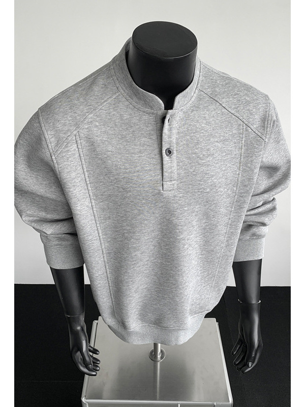 Muški sweatshirt s Henley ovratnikom, pamuk, jesenji stil Hong Kong