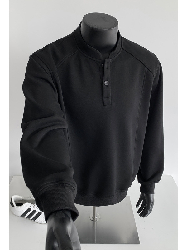 Muški sweatshirt s Henley ovratnikom, pamuk, jesenji stil Hong Kong
