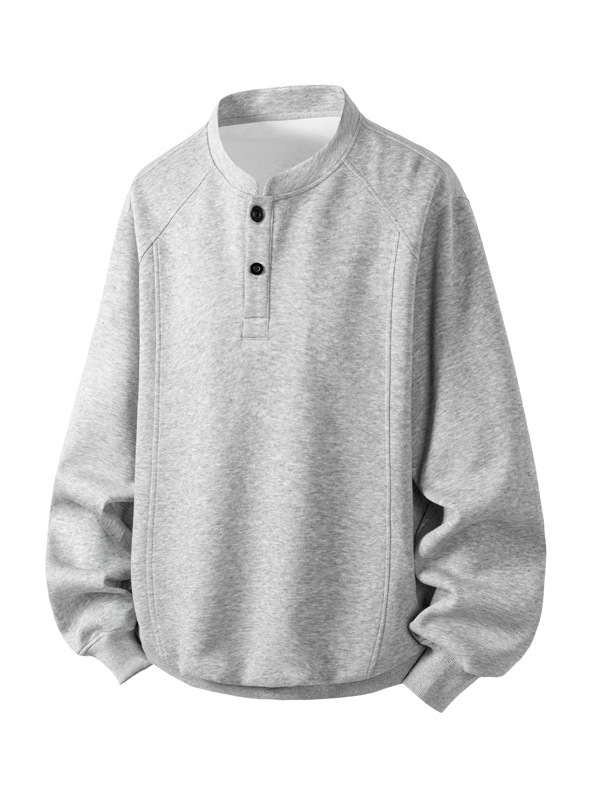 Muški sweatshirt s Henley ovratnikom, pamuk, jesenji stil Hong Kong