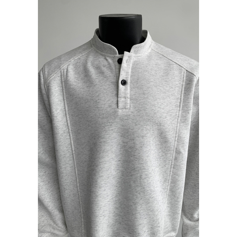 Muški sweatshirt s Henley ovratnikom, pamuk, jesenji stil Hong Kong