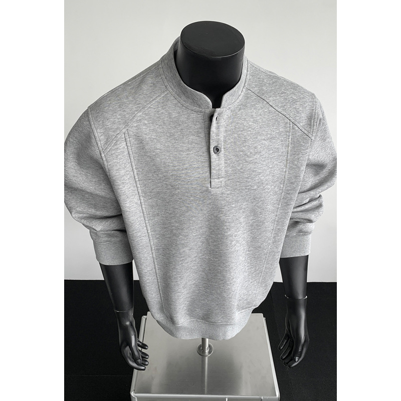 Muški sweatshirt s Henley ovratnikom, pamuk, jesenji stil Hong Kong