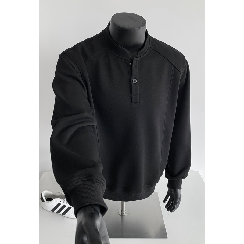 Muški sweatshirt s Henley ovratnikom, pamuk, jesenji stil Hong Kong
