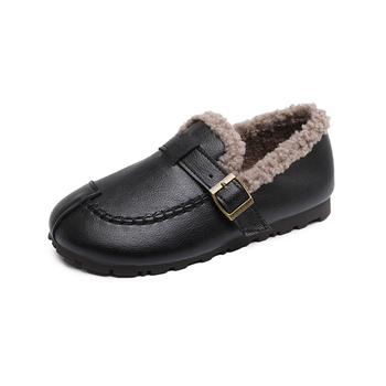 Női lapos cipő kerek orrú, műszálas plüss felsőrész, meleg bélés, gumi talp, középső sarok 3–5 cm, Velcro zárás