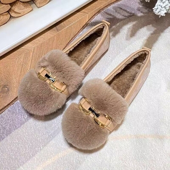 Női téli szőrme slip-on cipő, PU felsőrész, platformos talp, csúszásmentes