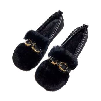 Női téli szőrme slip-on cipő, PU felsőrész, platformos talp, csúszásmentes