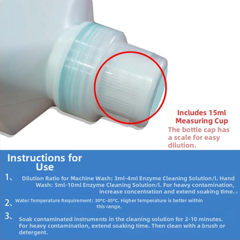Dentálny čistiaci prostriedok na nástroje – vysoká účinnosť viac enzýmov, koncentrované nízkopeňové riešenie, 1 L, Yu Miao
