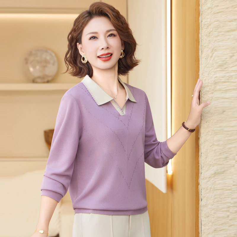 Dámske pletené tričko s dlhým rukávom a golierom; hlavným materiálom polyester 80–90%; sekundárny polyester ≤30%; bežná dĺžka 50–65 cm; štýl kancelársky/elegantný temperament