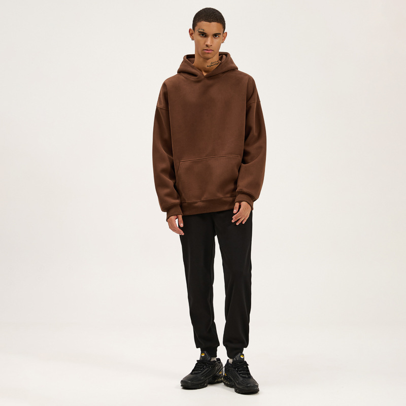 Худи суитшърт с качулка, 420 g тежест, дебела памучна смес (62,1% памук), дълги ръкави, 3D джобове с апликация, свободен силует