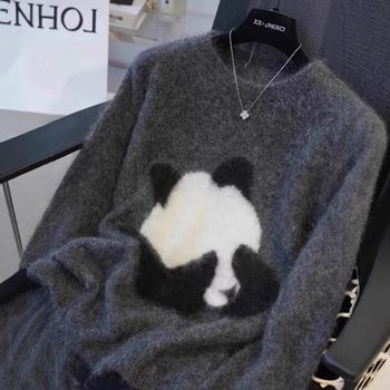 Vlnený sveter, kruhový výstrih, dlhé rukávy, voľný strih, normálna dĺžka, hrubý úplet, vlna ≥95%, japonsko-kórejský casual štýl