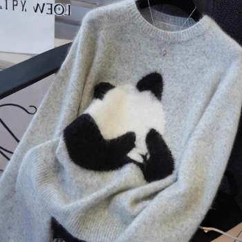 Vlnený sveter, kruhový výstrih, dlhé rukávy, voľný strih, normálna dĺžka, hrubý úplet, vlna ≥95%, japonsko-kórejský casual štýl