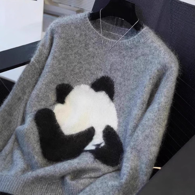 Vlnený sveter, kruhový výstrih, dlhé rukávy, voľný strih, normálna dĺžka, hrubý úplet, vlna ≥95%, japonsko-kórejský casual štýl