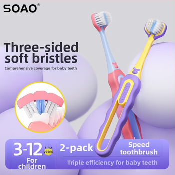 SOAO dječja četkica za zub s tri strane — mekane vlasi, 2-komplet, ručna