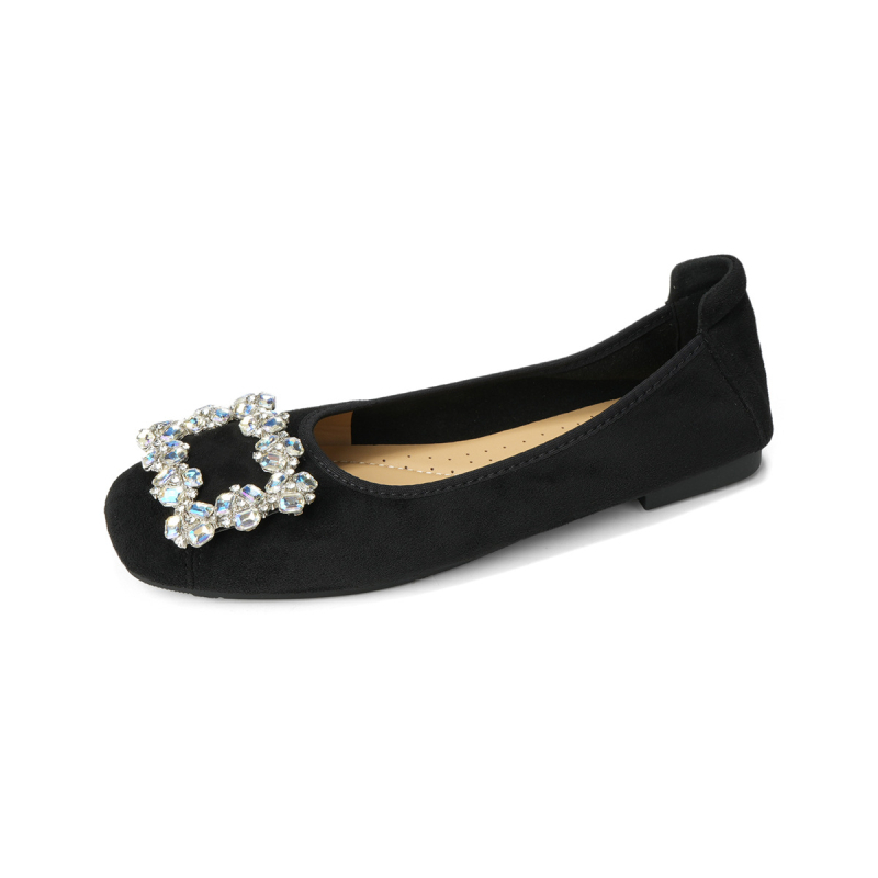 Ženske ravne cipele od suedea, okrugli vrh, slip-on, niski potplat, gumeni đon