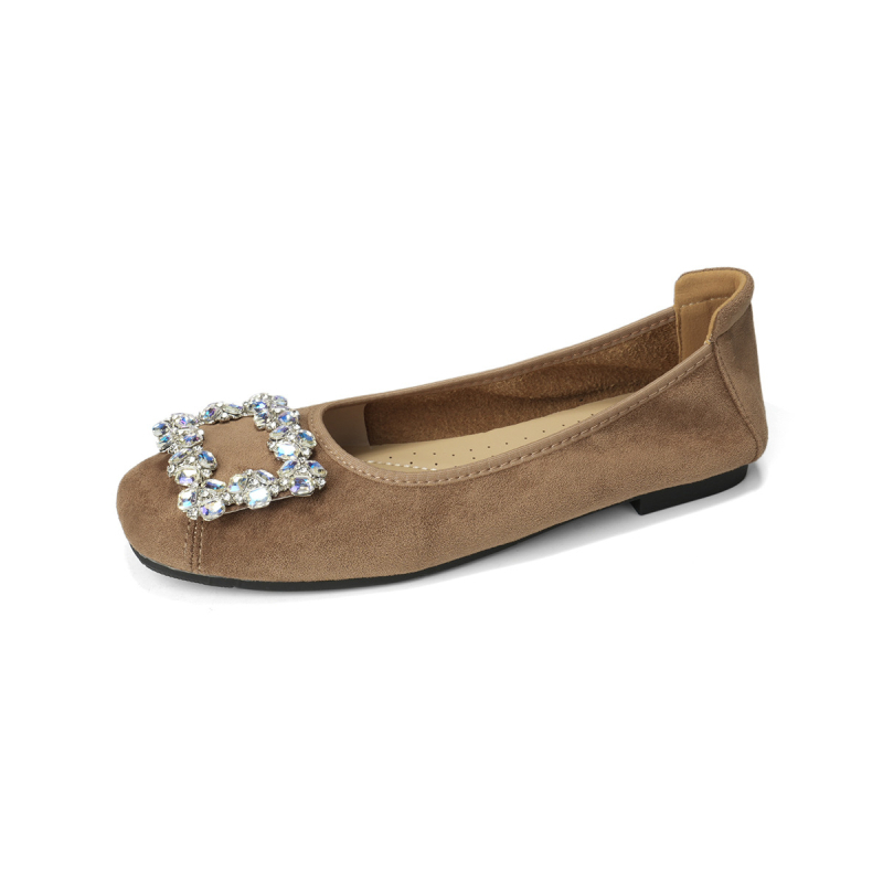 Ženske ravne cipele od suedea, okrugli vrh, slip-on, niski potplat, gumeni đon