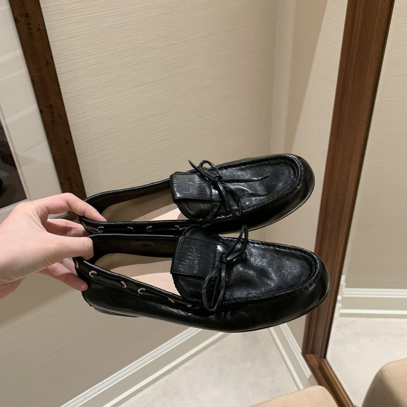 Loafers dama din microfibră, vârf rotund, toc mic, fără șireturi, fundă în formă de fluture
