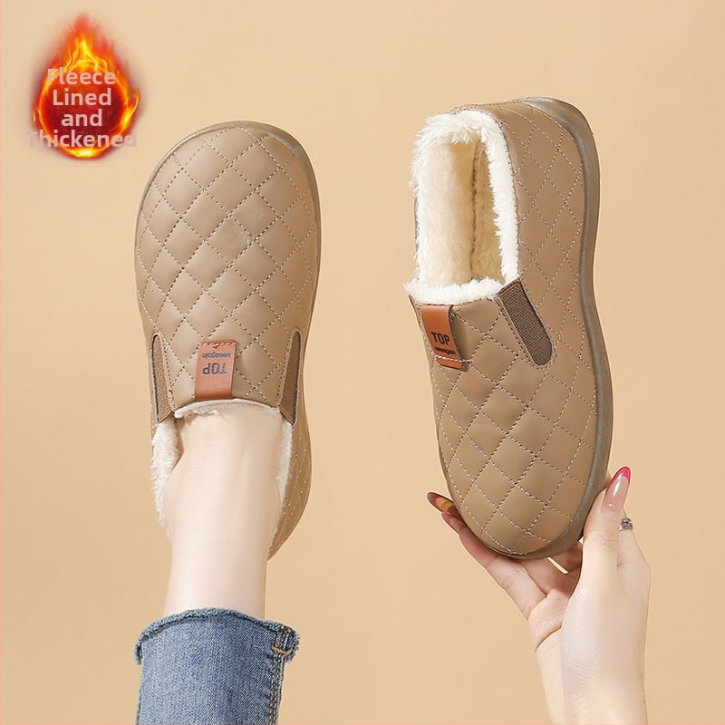 Női téli Slip-On cipő PU felső rész, pamut bélés, kerek orr, alacsony sarok 1–3 cm, PVC talp