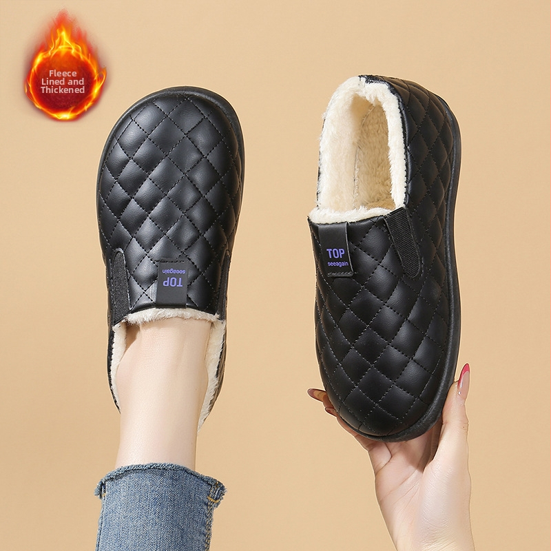 Női téli Slip-On cipő PU felső rész, pamut bélés, kerek orr, alacsony sarok 1–3 cm, PVC talp